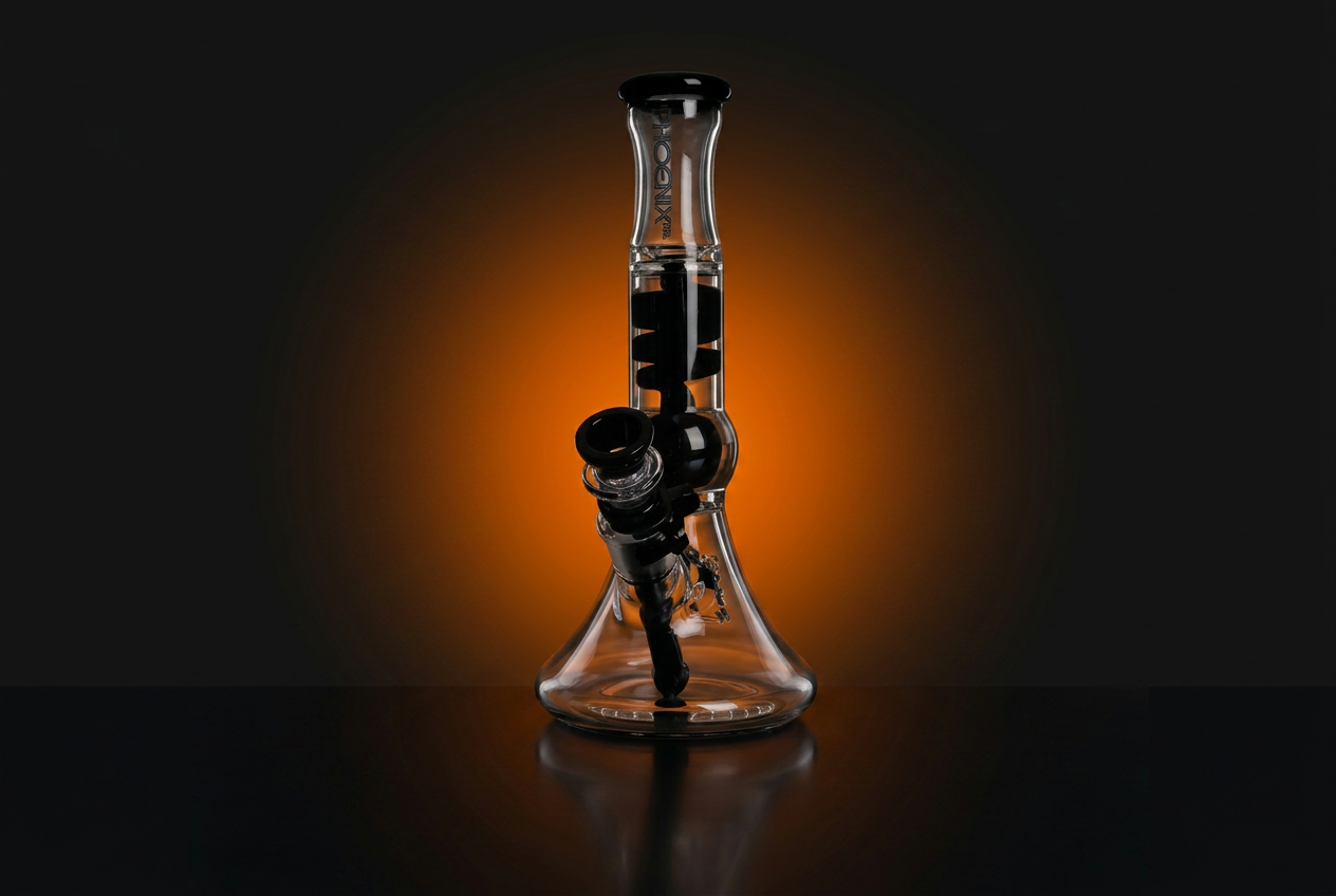 Premium glass accessories photographed on a dark premium retail background